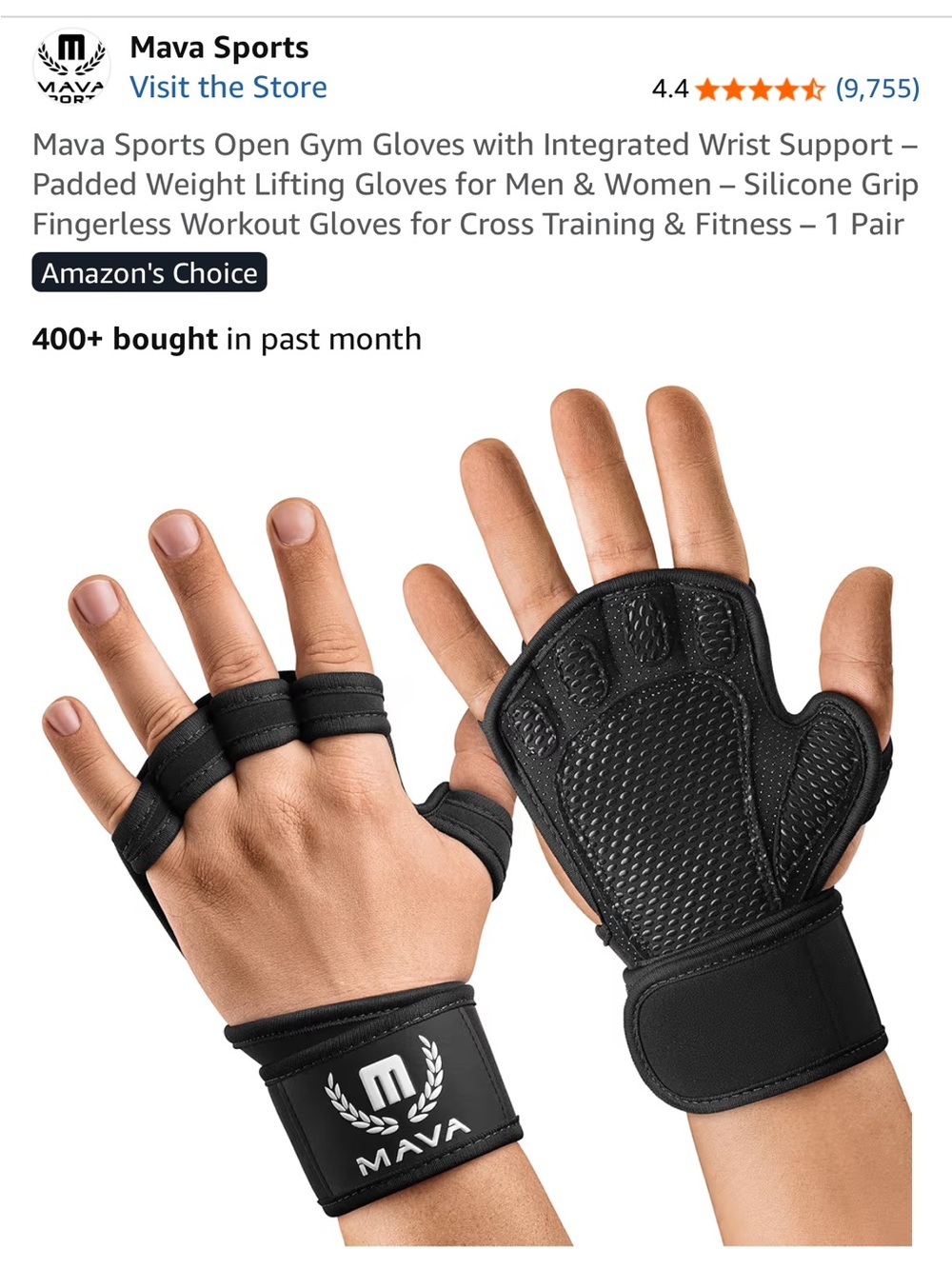 Amazon Mava Black Fingerless Workout Gloves with Wrist Support